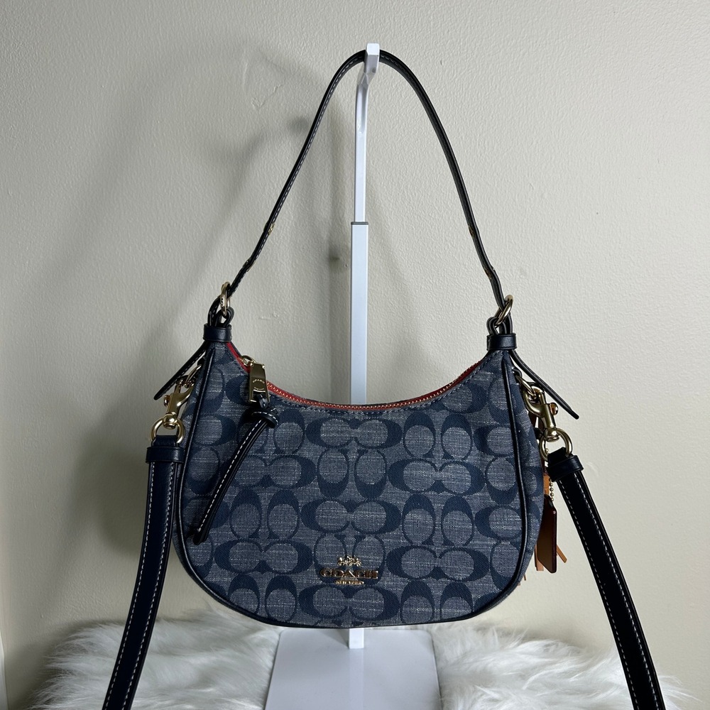 Coach Kleo Hobo Signature Chambray Midnight Navy C8163 Excellent
